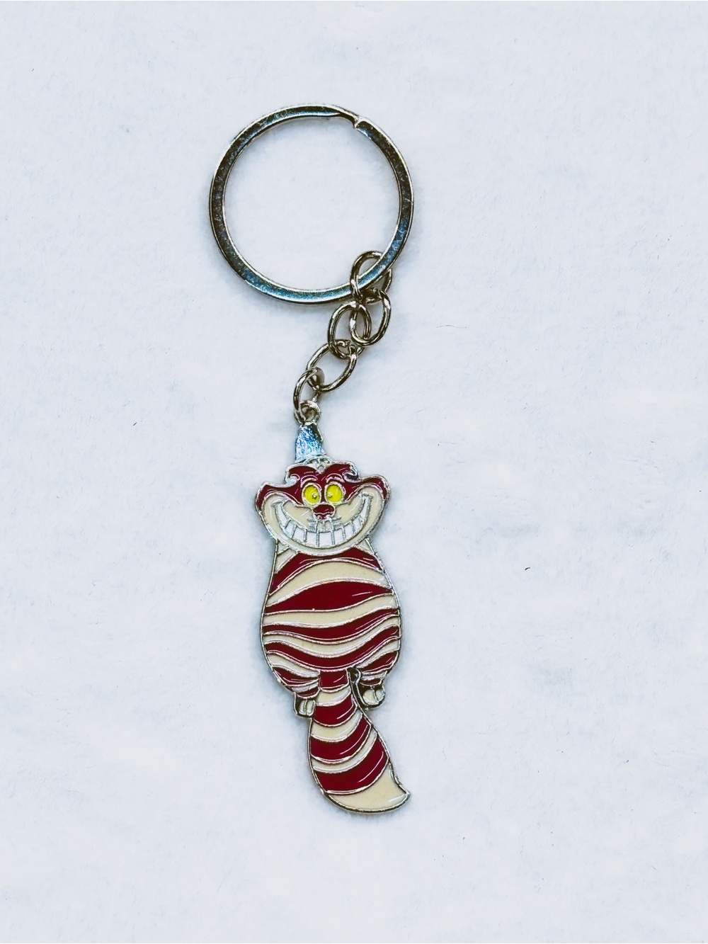 Disney Cheshire Cat Enamel Keychain Alice in Wonderland Pink Stripe Charm